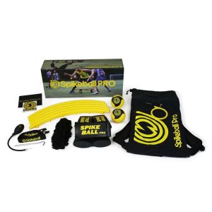 Yellow sports equipment kit with a ball, stick, and bag, ideal for school uniforms and athletic activities.